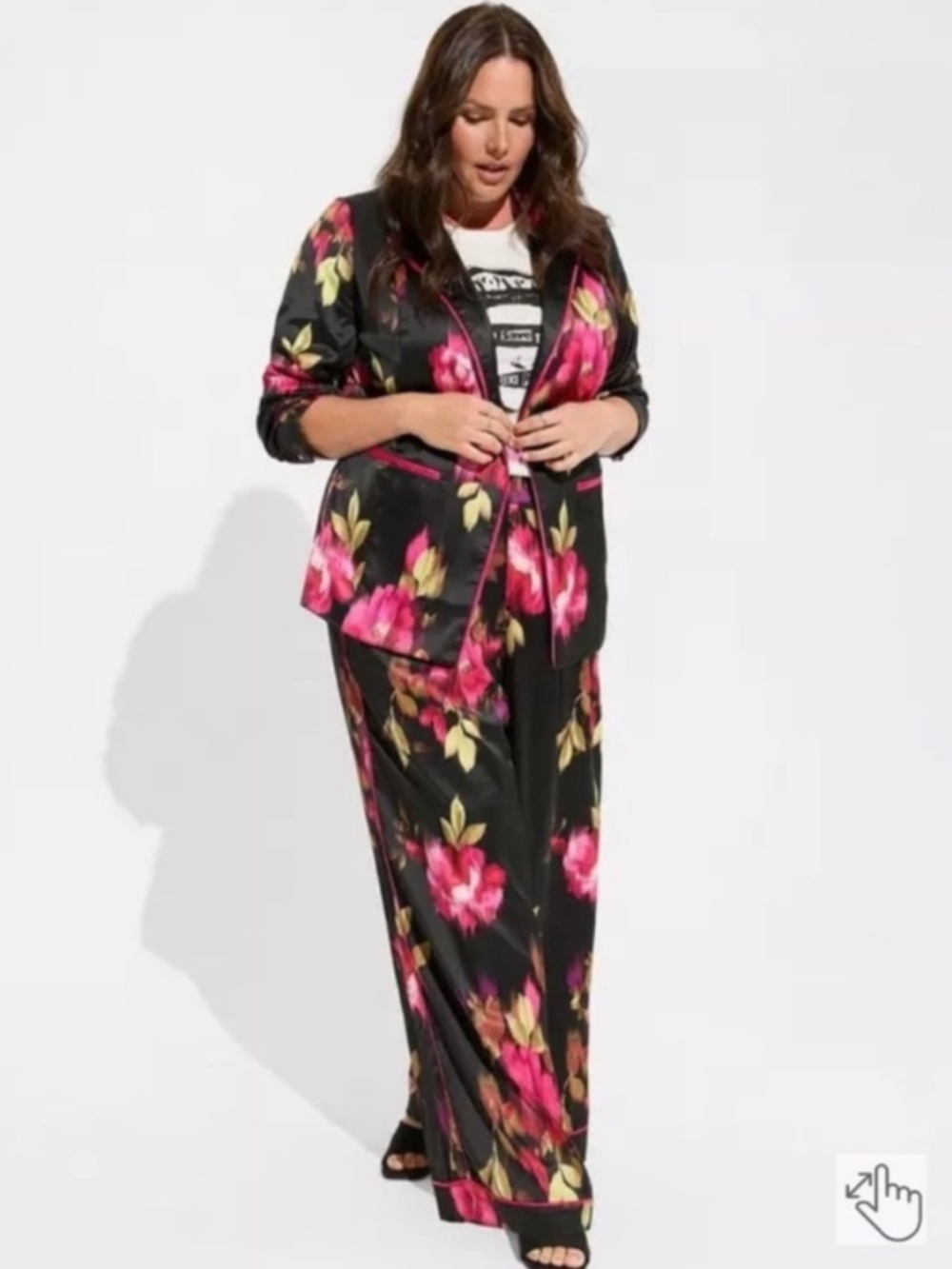 TORRID Silky Floral Pants Suit. Blazer and Wide Leg Pants.